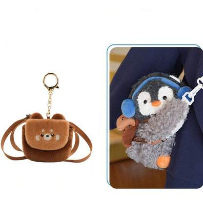 Gray Cute Penguin Plush Backpack/Crossbody Bag + Keychain
