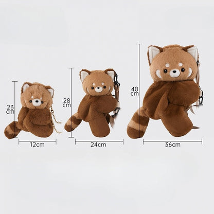 Brown Red Panda Plush Backpack/Crossbody Bag + Red Apple Hat+Keychain