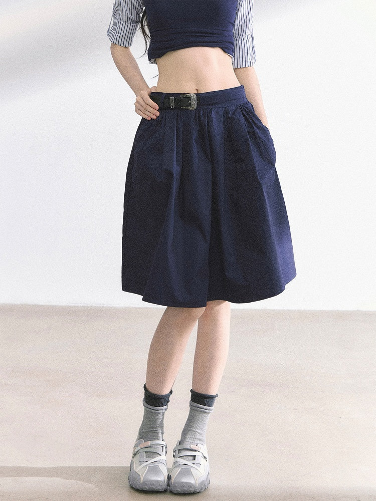 Black/Navy Blue A-line Knee Length Skirt