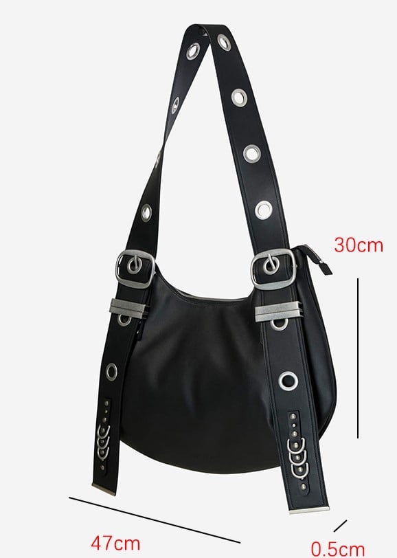 Chic Brown Punk Crescent Tote Bag With Adjustable Strap