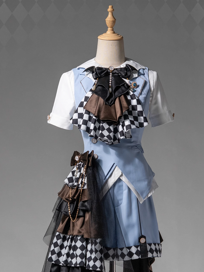 Light Blue Foldover Collar Curved Hem Prince Style Ouji Lolita Waistcoat with Free Brooch