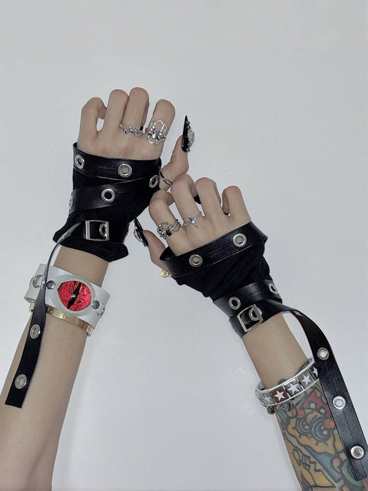 Black Punk Rock Fingerless Gloves