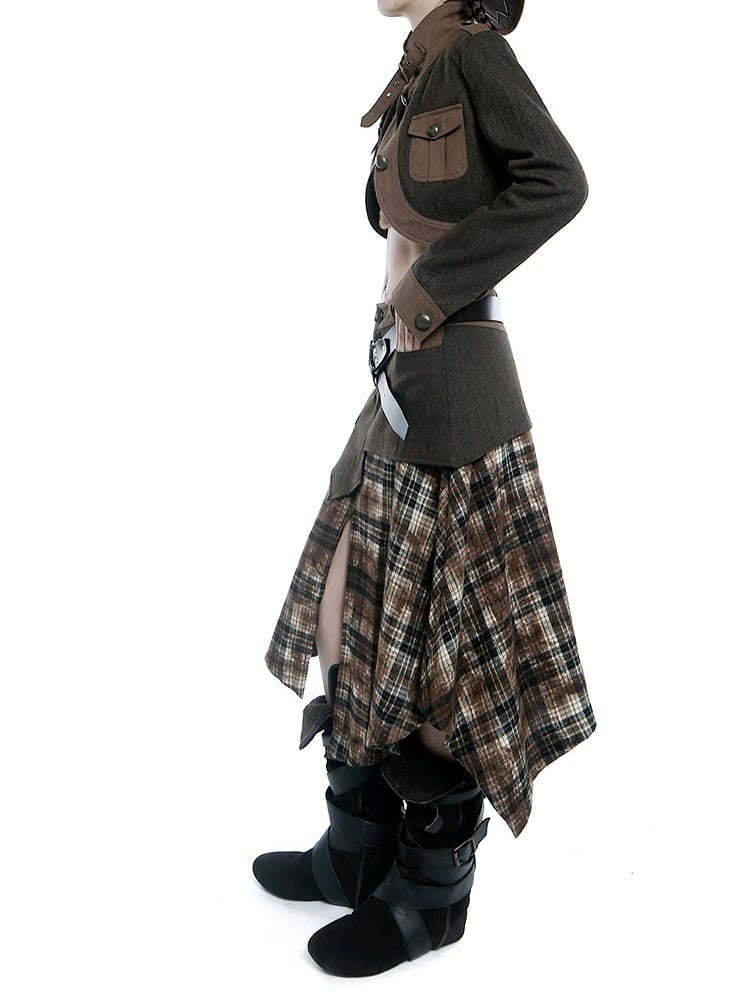 Wasteland Punk Coffee Plaid Handkerchief Skirt