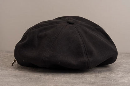 Handmade PU Buckle Black Gothic Beret with Cross Chain