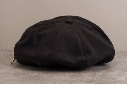 Handmade PU Buckle Black Gothic Beret with Cross Chain