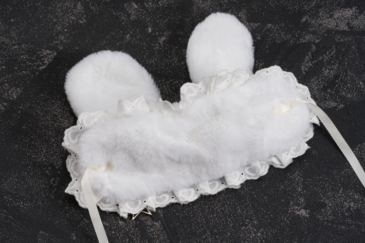 White Pins and Heart-shaped Ring Angel Wing Bunny Ears Ruffled Hairband