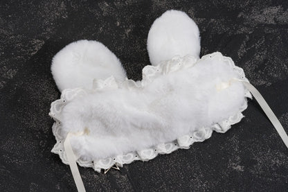 White Pins and Heart-shaped Ring Angel Wing Bunny Ears Ruffled Hairband