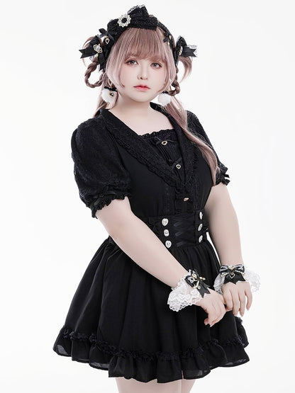 Jirai Kei Sailor Collar Black Short Sleeves Blouse Bowknot and Sweetheart Rhinestone Decorations