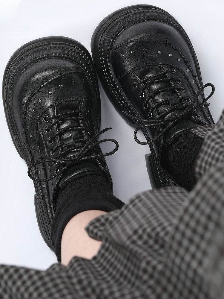 Black Gothic Platforms with Studs Decor & Stitched Details