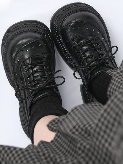 Black Gothic Platforms with Studs Decor & Stitched Details