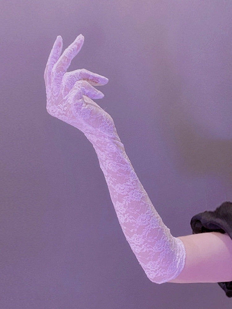 Black/White Cyberpunk Hollow-out Design Lace Gloves