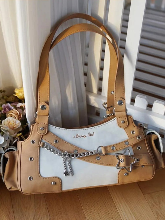 Light Brown PU Y2K Shoulder Ita Bag With Star Charm