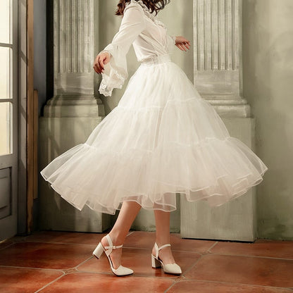 White 85cm Daily A-line Long Layered Petticoat