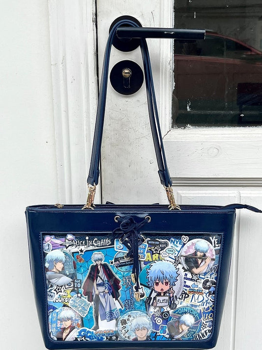 Dark Blue Bow Accents Lace-up Detail Ita Shoulder Bag with Free Charm