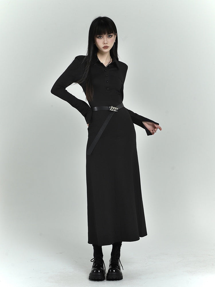 Black Slim-fitting Shirt Dress