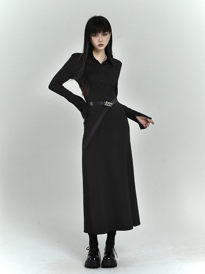 Black Slim-fitting Shirt Dress