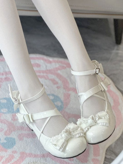 White Bow at Top 3cm Heel Sweet Round Toe Mary Janes