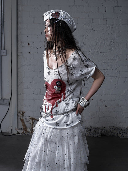 Black/White Navycore Lace-up Detail Cross Charm Punk Studded Sailor Hat