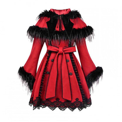 2025 New Year / Christmas New Outfit Detachable Cape Design Red Woolen Coat