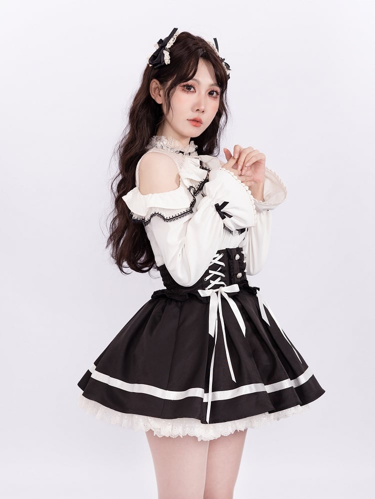 Black High Waist Jirai Kei Landmine Style Skirt