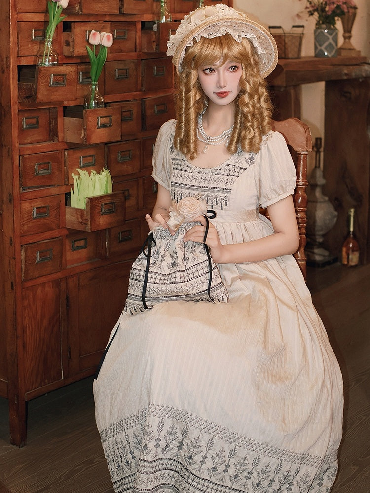 Blue Vintage Embroidery Empire Waist Elegant Lolita One Piece Long/Short Version