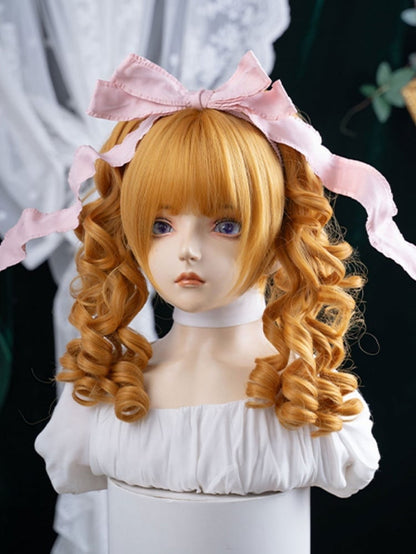 Yellow 30CM Length Synthetic Wig With Double Ponytail Claw Clips