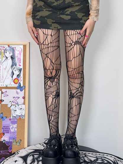 Black Y2K Spider Details Cut-out Design Tights