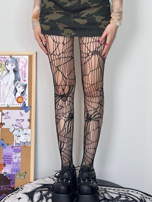 Black Y2K Spider Details Cut-out Design Tights