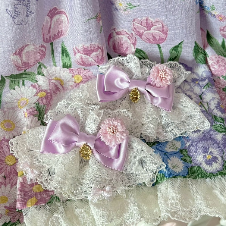 Pink/Purple/Blue/Red/White Floral Design Bowknot Wrist Cuffs