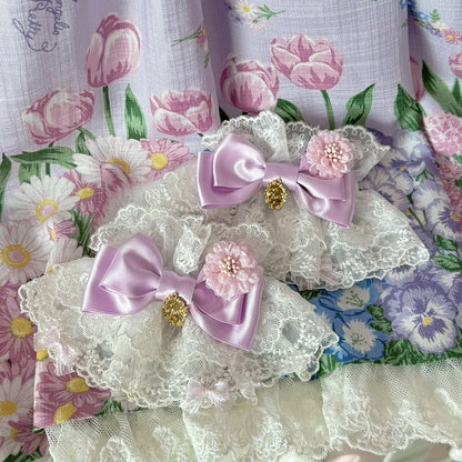 Pink/Purple/Blue/Red/White Floral Design Bowknot Wrist Cuffs