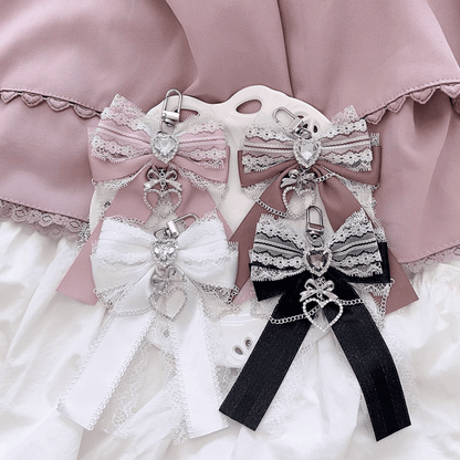 5 Colors Jirai Kei Heart Rhinestone Chains Decorated Bowknot Charm