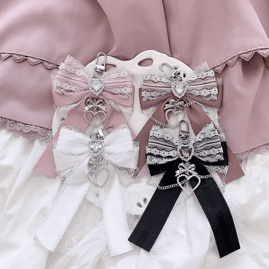 5 Colors Jirai Kei Heart Rhinestone Chains Decorated Bowknot Charm