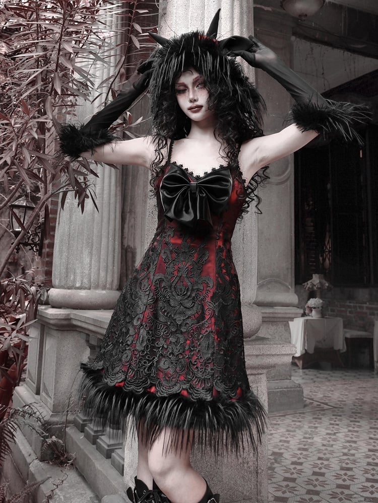 2025 New Year Red New Dress PU Big Bow Bodice Goth Vampire Spaghetti Straps Dress