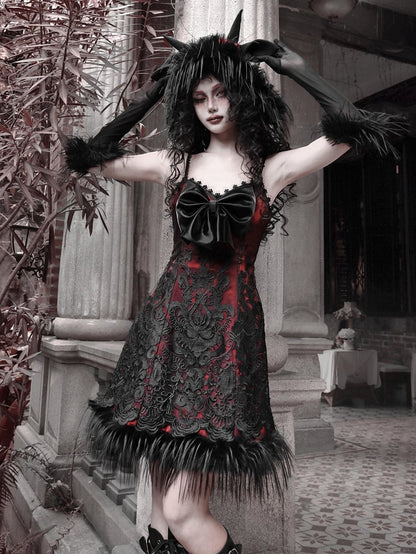 2025 New Year Red New Dress PU Big Bow Bodice Goth Vampire Spaghetti Straps Dress