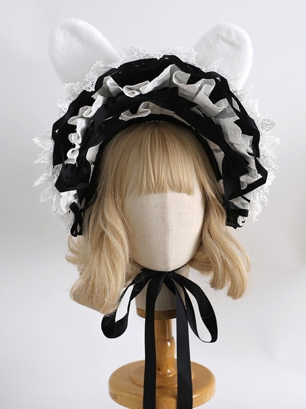 5 Color Options Bowknot Details Lace Trim Bunny Ear Bonnet