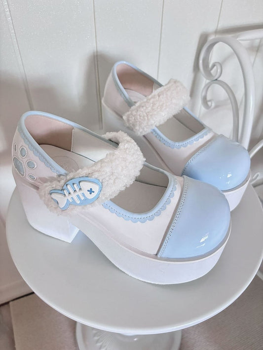 Tenshi Kaiwai Light Blue Jirai Kei Claw Fishbone Design Platform Shoes