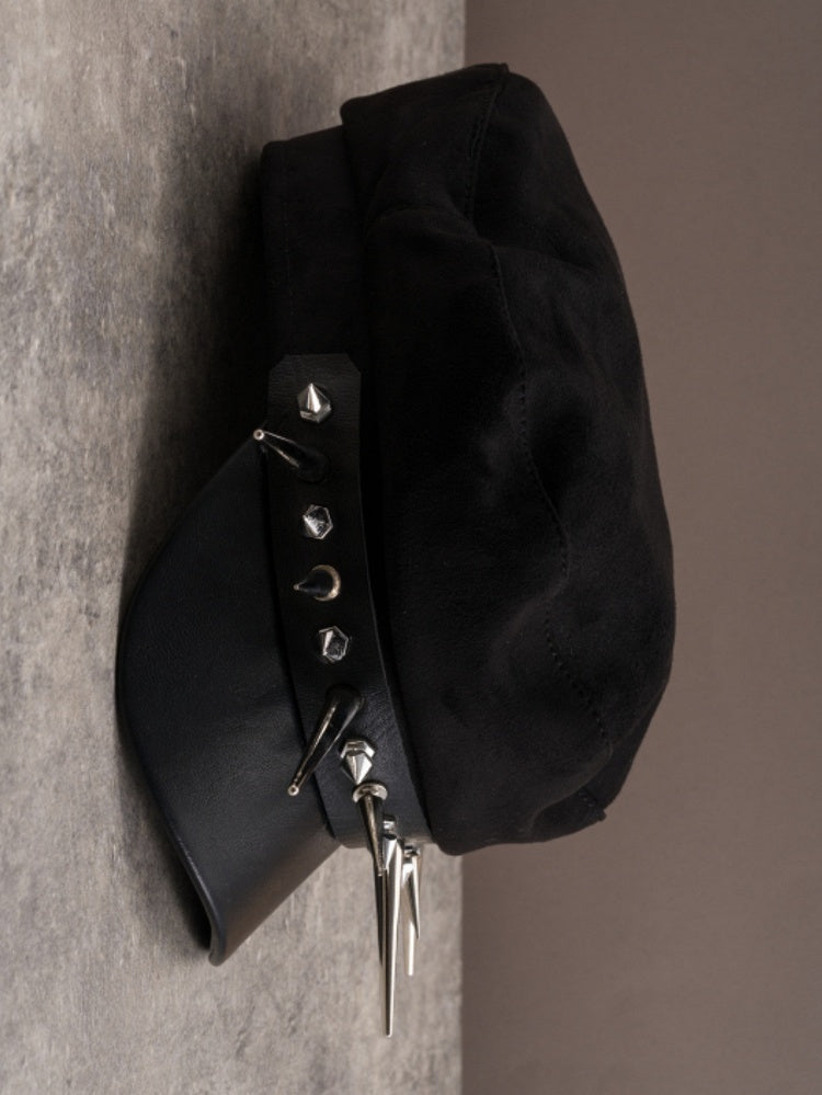 Black Gothic Studs Details Beret Hat