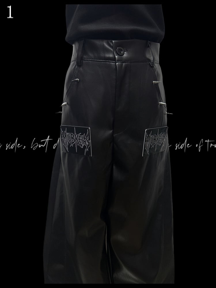 Black Punk Letter Applique Straight-leg Cut Pants