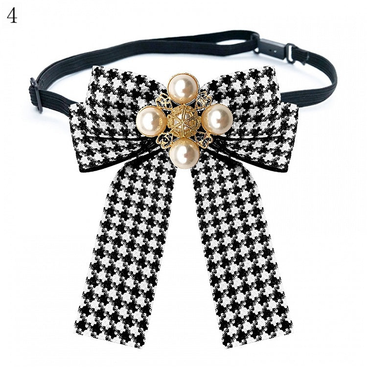 4 Options Beaded Decorated Houndstooth Pattern Bow Tie