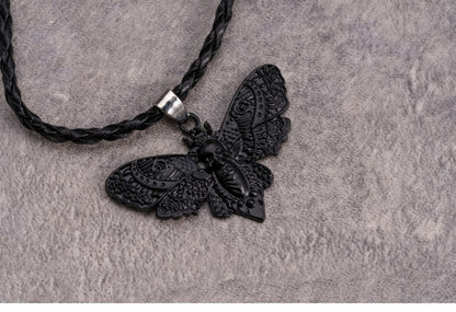 Handmade Gothic Black Moth Pendant Necklace