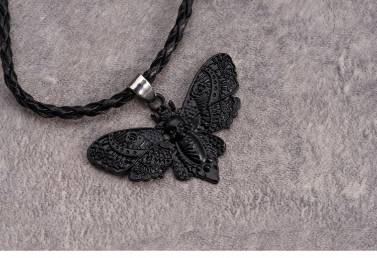 Handmade Gothic Black Moth Pendant Necklace