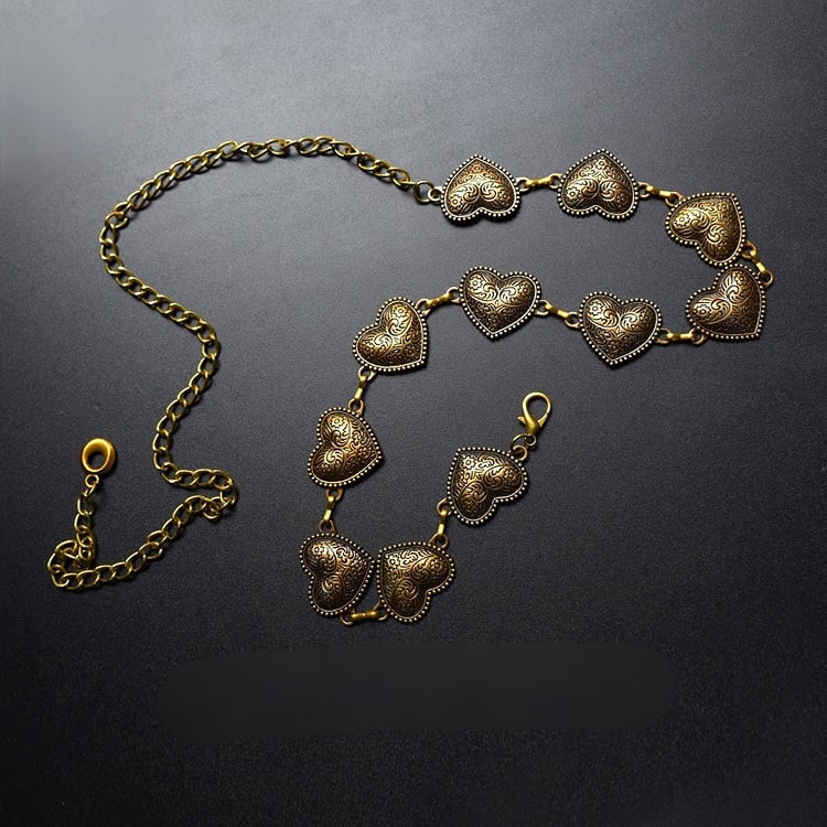 Silver/Bronze Y2K Heart Waist Chain