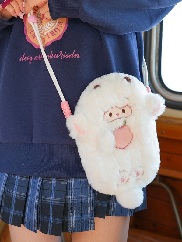 White Cute Lamb-shaped Plush Crossbody Bag