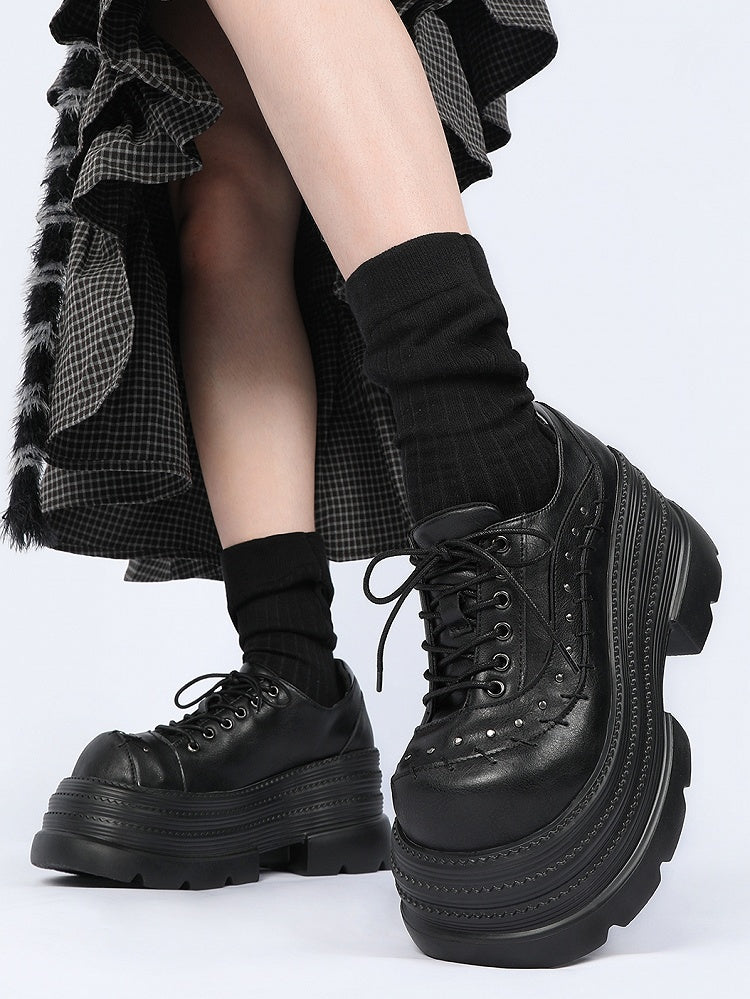 Black Gothic Platforms with Studs Decor & Stitched Details