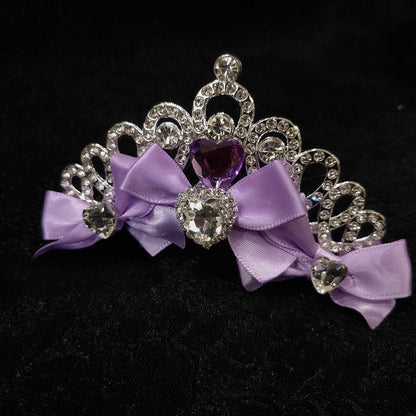 Pink/Purple/Rose Pink Heart Decorated Bowknot Details Rhinestone Crown