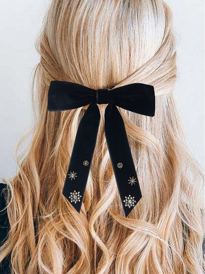 Black/Red/Green Rhinestone Snow Decorated Bowknot Hairclip