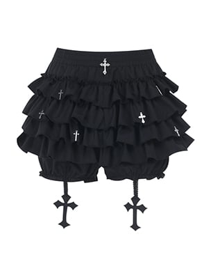 Gothic Black Cross Charms Mini Tiered Skirt Bloomers Lining