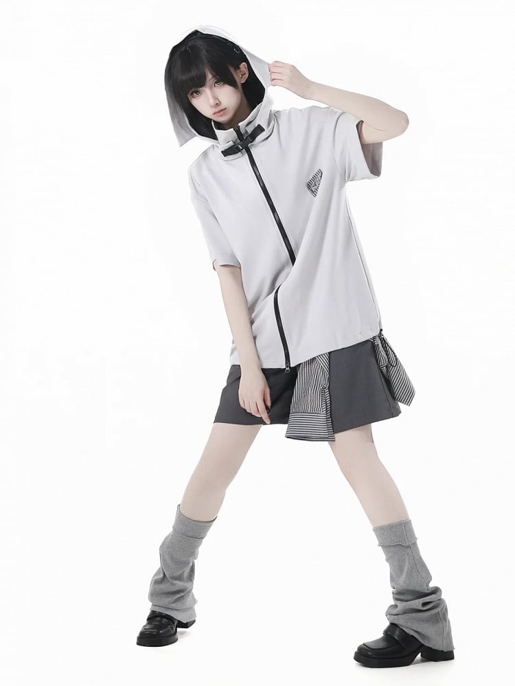 Black/Apricot Techwear Hooded T-Shirt