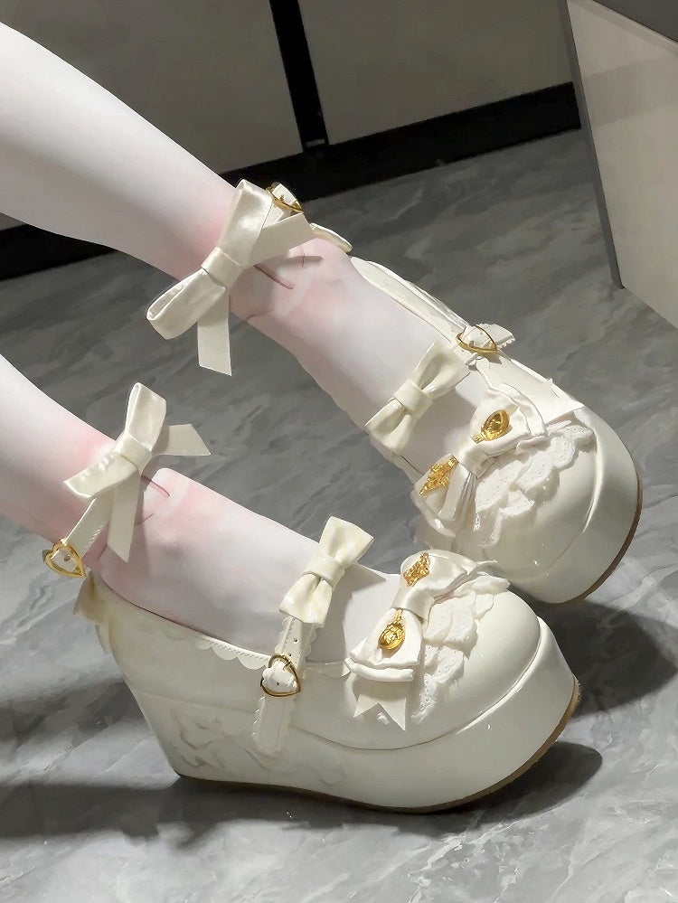 White Spoon Decorated Bowknot Details Sweet Lolita Platforms