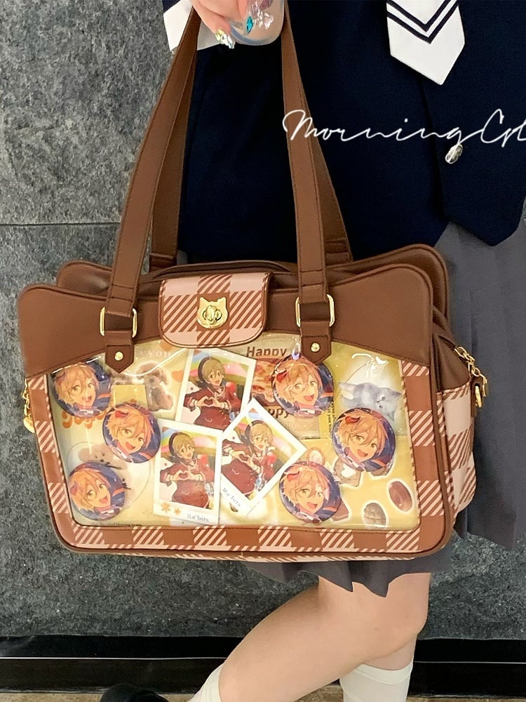 Plaid Pattern Large Capacity Brown Ita Tote Bag